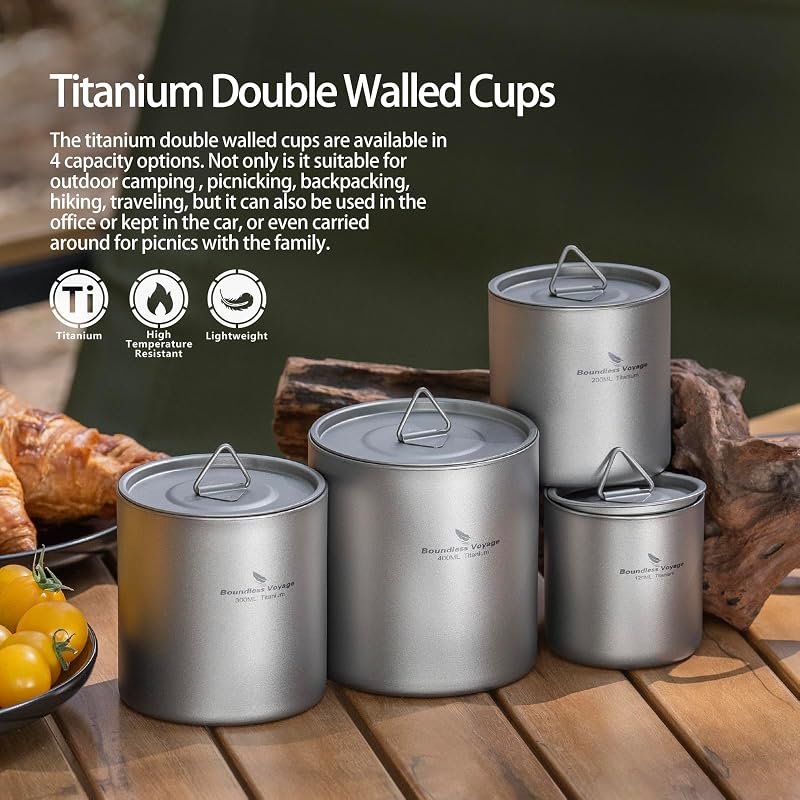 Tazas titanio doble pared apilables té café set 4