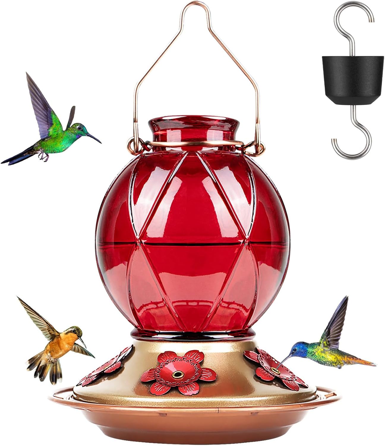 Comedero colibríes vidrio 20oz rojo regalo cumpleaños
