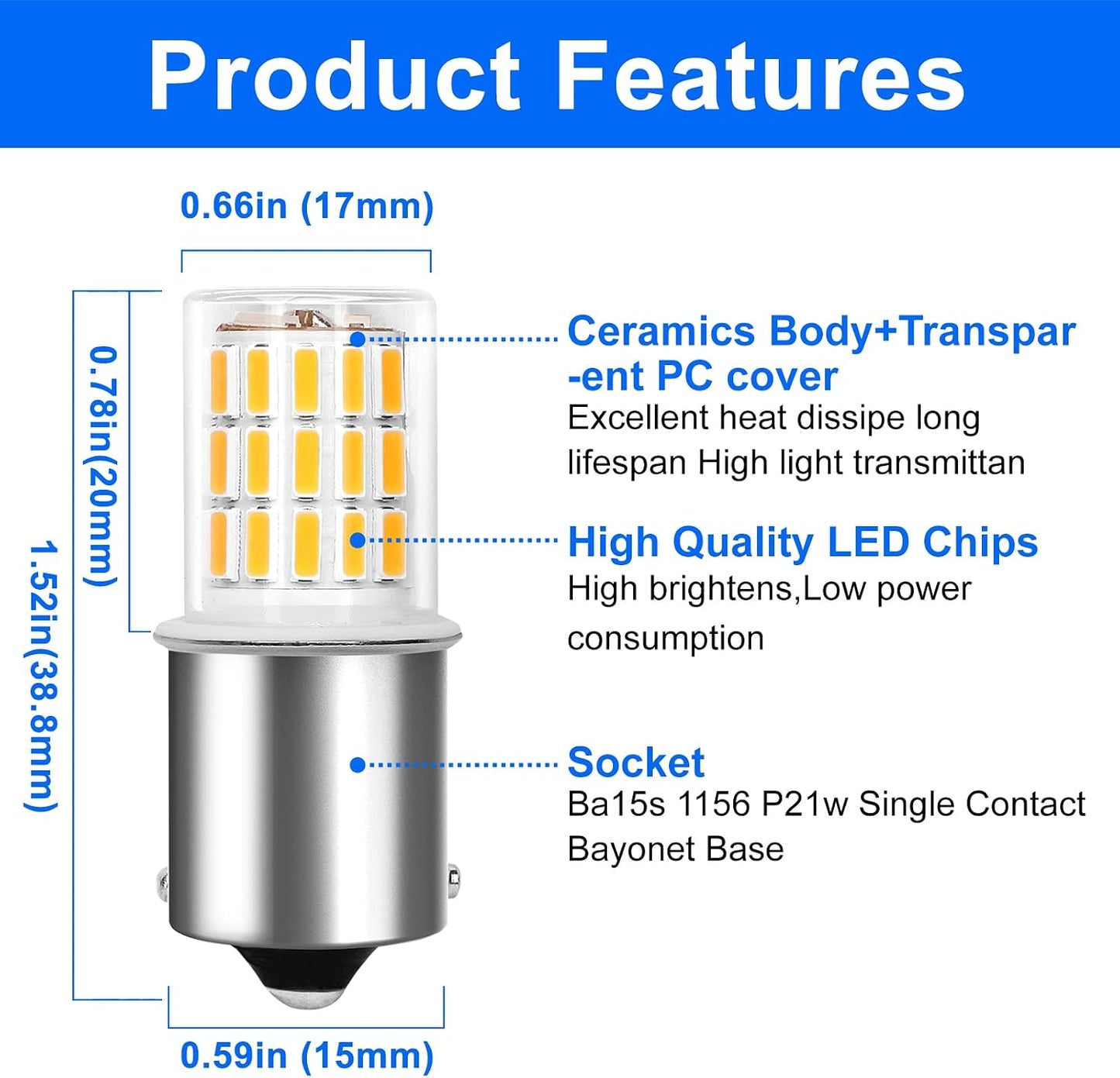Bombilla LED Ba15sV 24V 3W luz blanca cálida 3000K