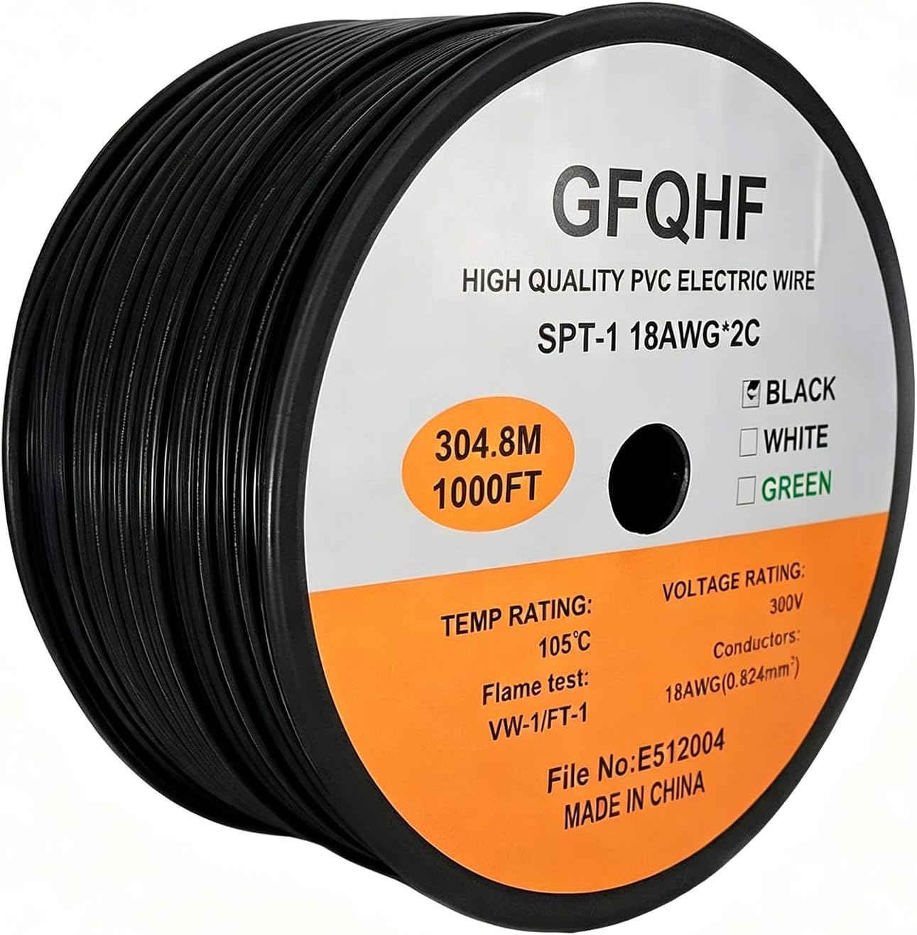 Cable eléctrico SPT-1 negro 1000pies cert UL 18/2