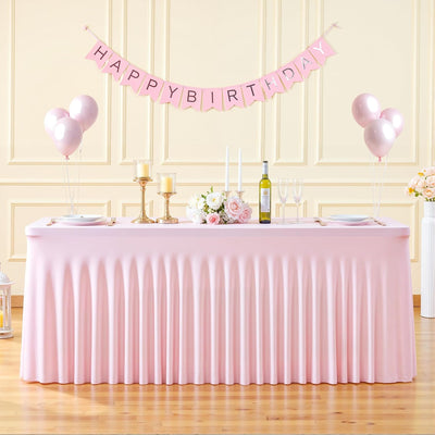 Pack 6 mantel elastano rosa 1.8m para mesas baby shower