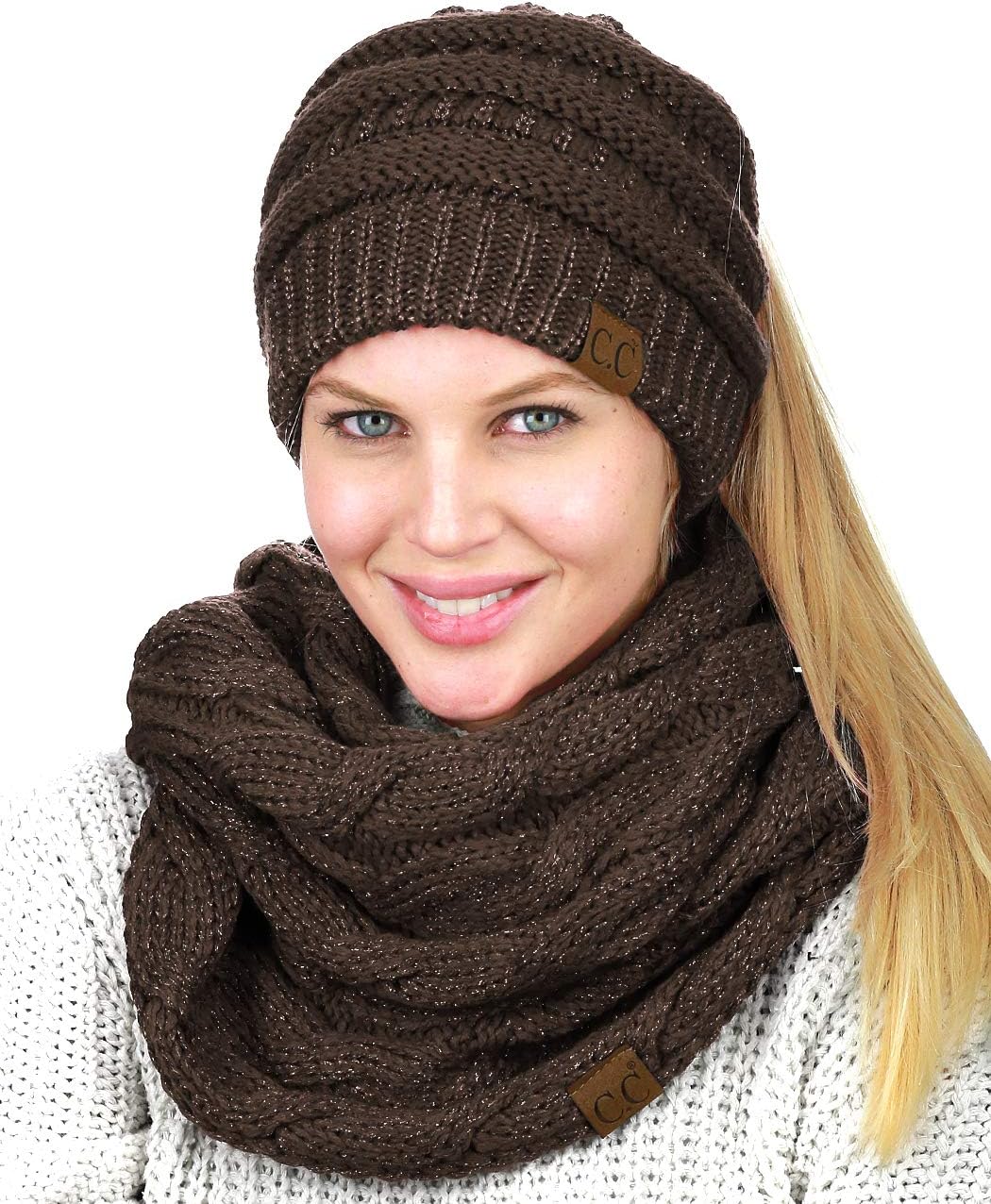 Set gorro punto trenzado y bufanda infinity