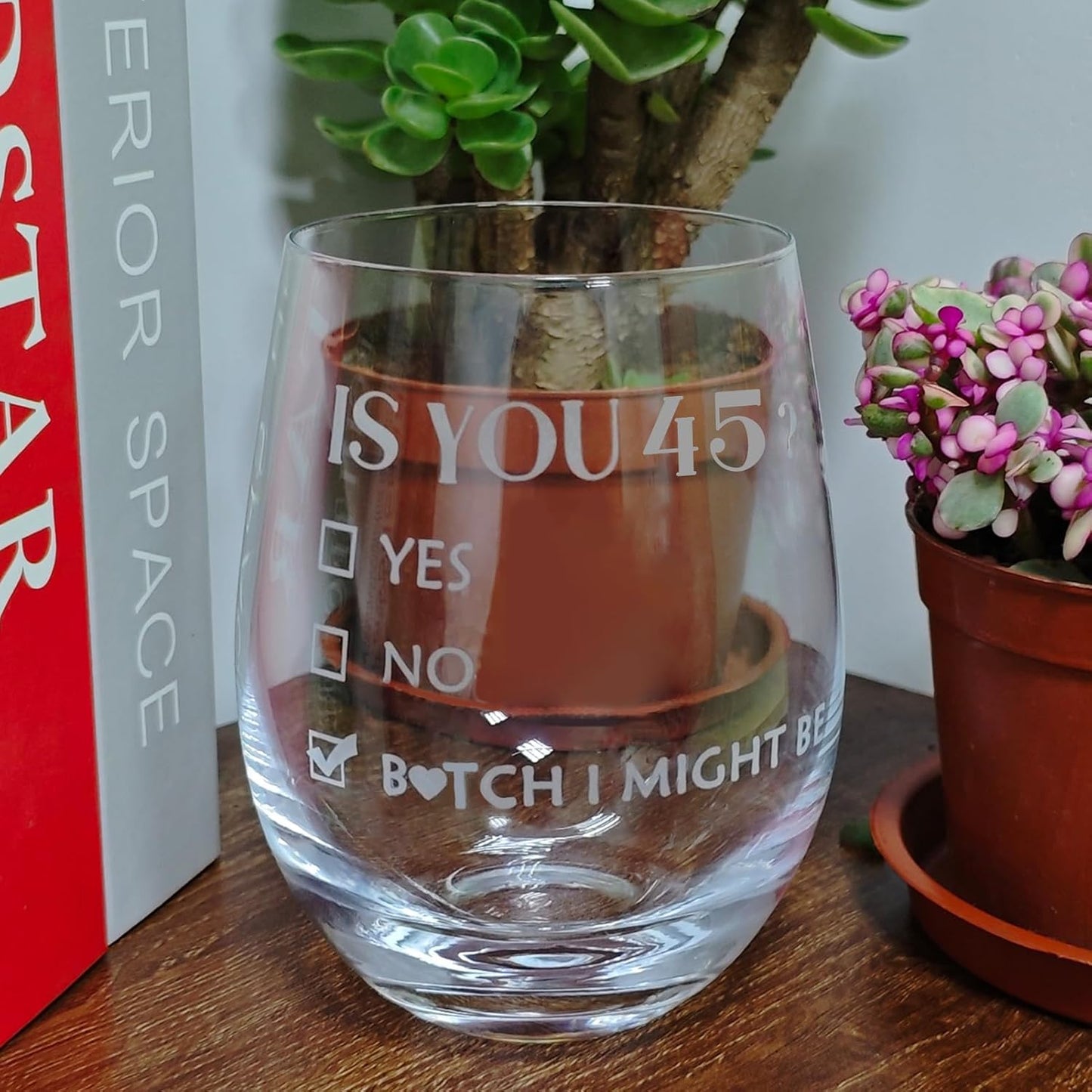 Vaso vino regalo 45 cumpleaños mujer y hombre 532ml