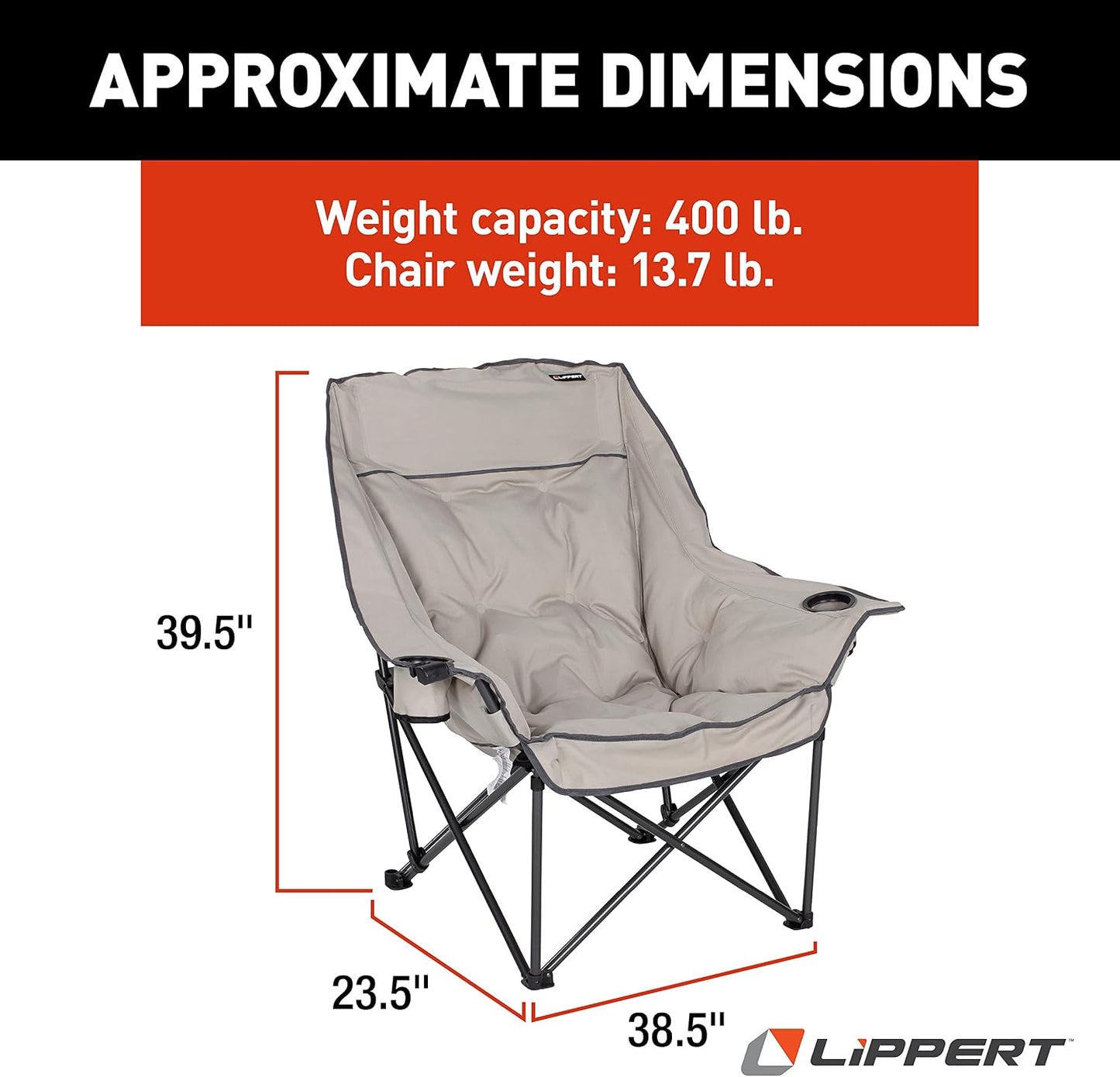Silla acolchada campamento 400lb portavasos dobles
