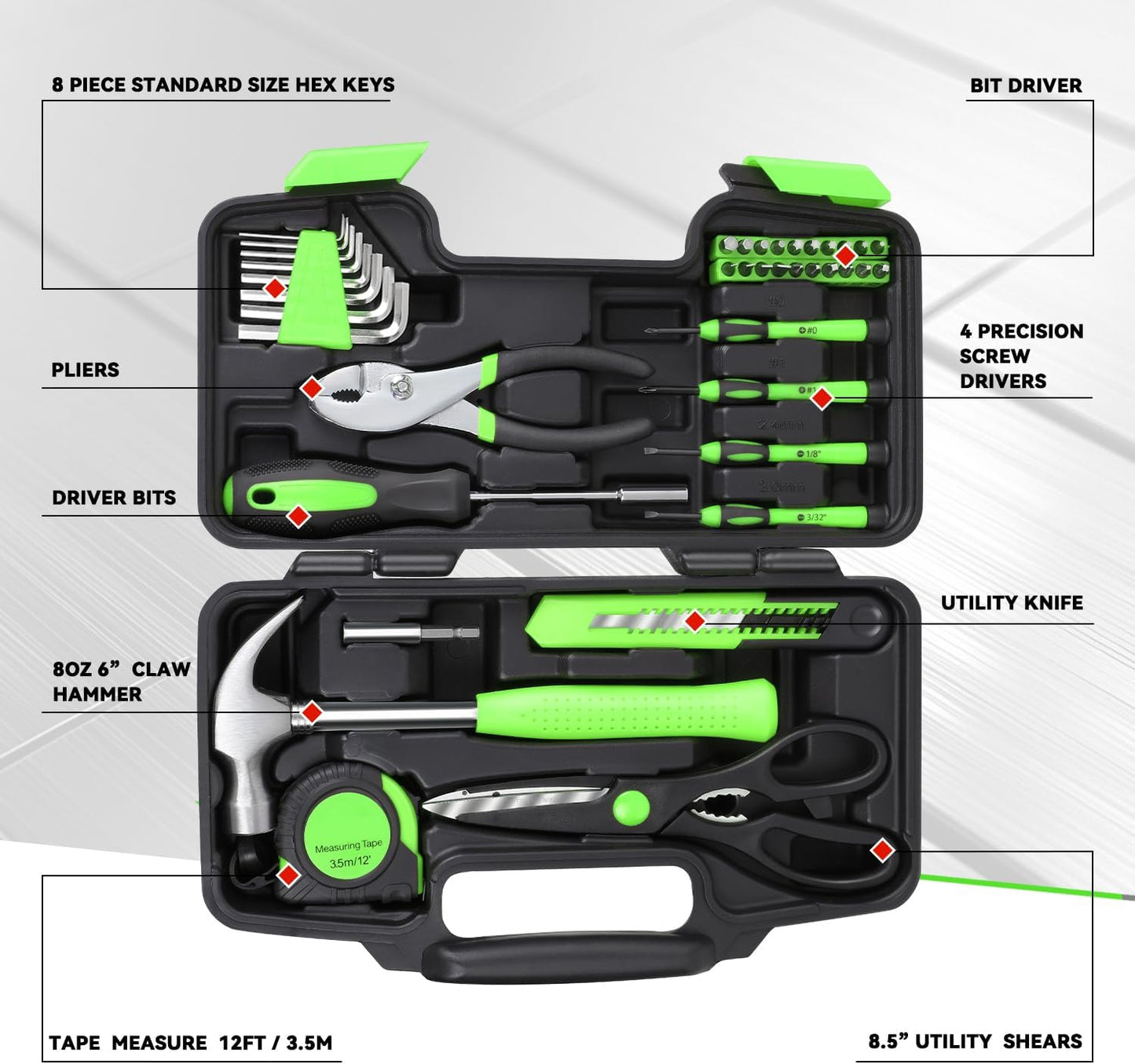 Kit 39 Pzas Herramientas Hogar Destornilladores Caja Plástico