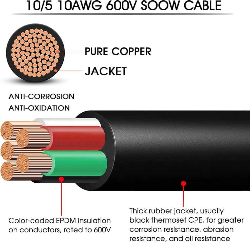 Cable SOOW 10 AWG 5 conductores para generador NEMA 14-30