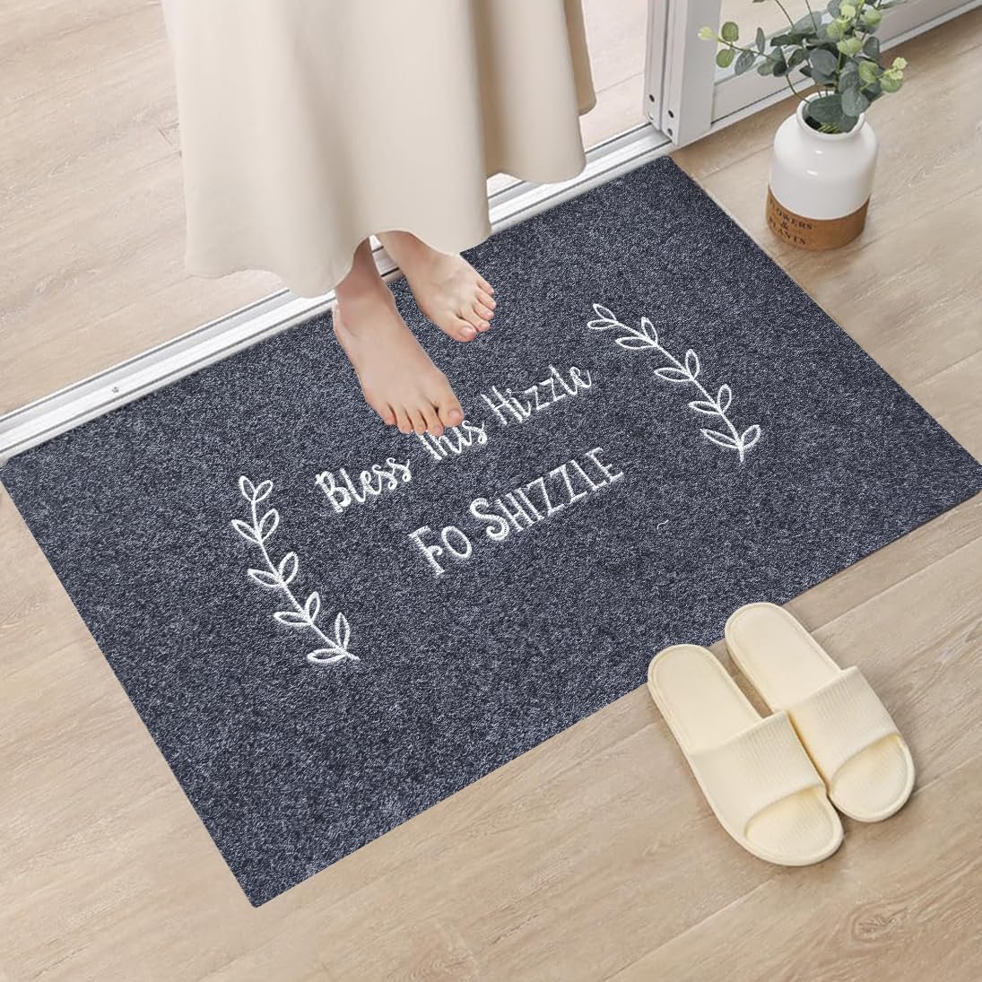 Tapete antideslizante puerta 30x18pulg texto inglés
