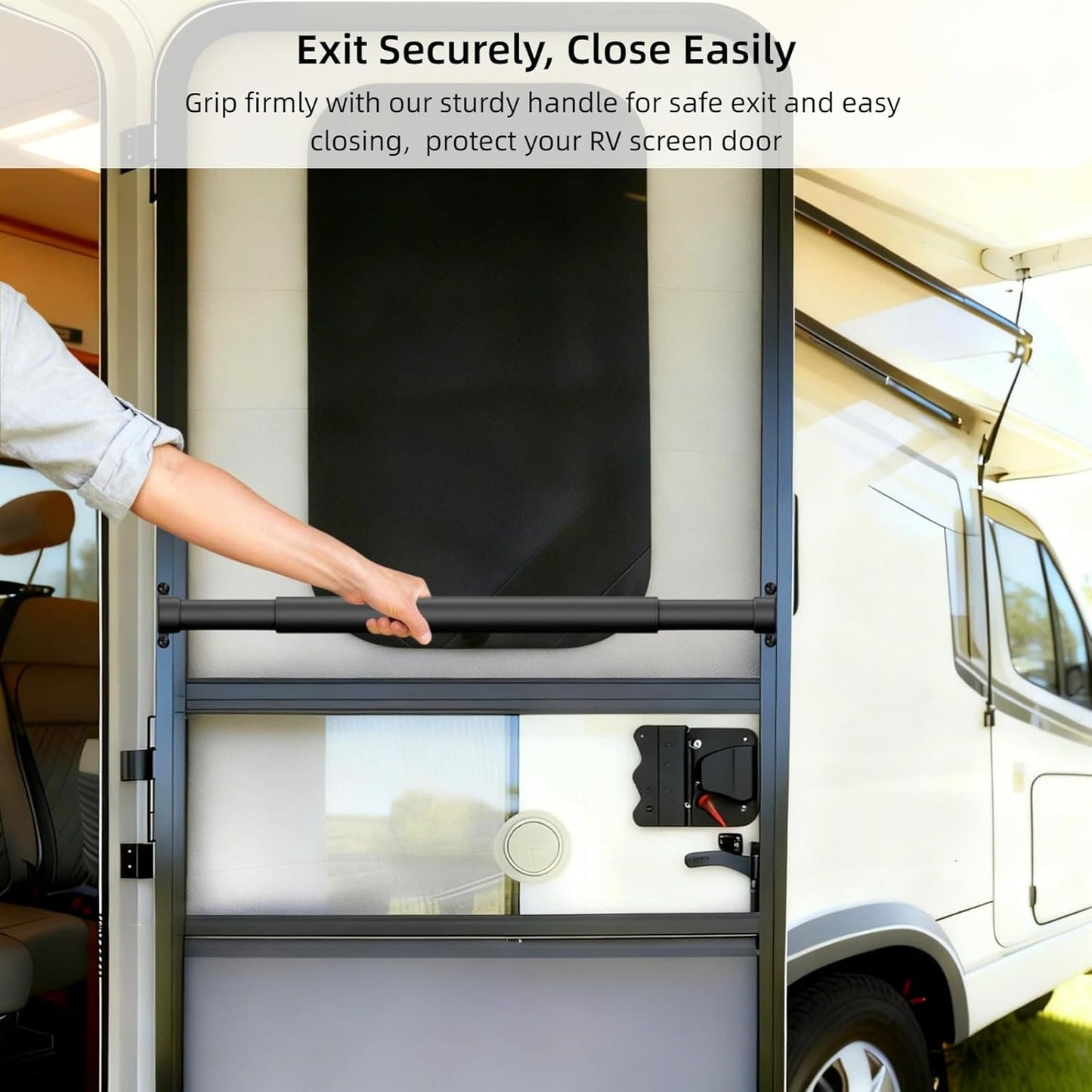 Manija puerta RV con malla aluminio barra ajustable