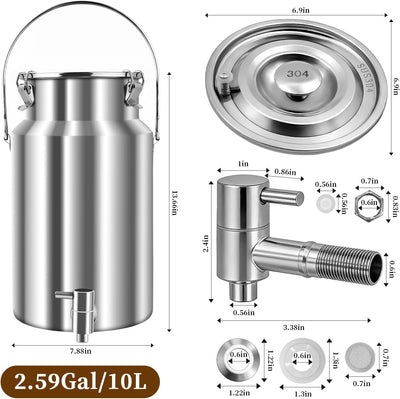Lata de leche acero inoxidable 304 con espita dispensador agua 10 litros