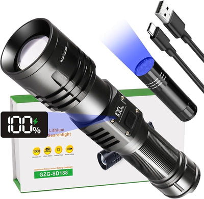 Linterna LED Recargable 10000lm Alta Potencia Impermeable Negra