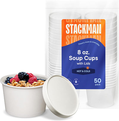 50 Pzas Taza Aislada Tapa Vaso Alimentos Ecológico Blanco
