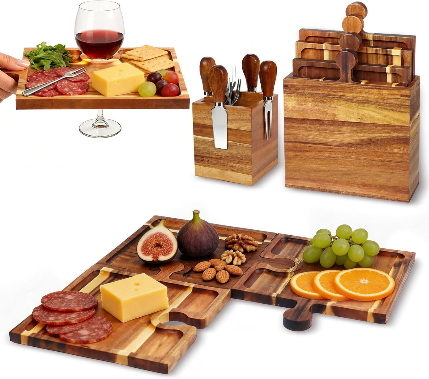 Set 4 Tablas Madera Acacia con Soporte Magnético