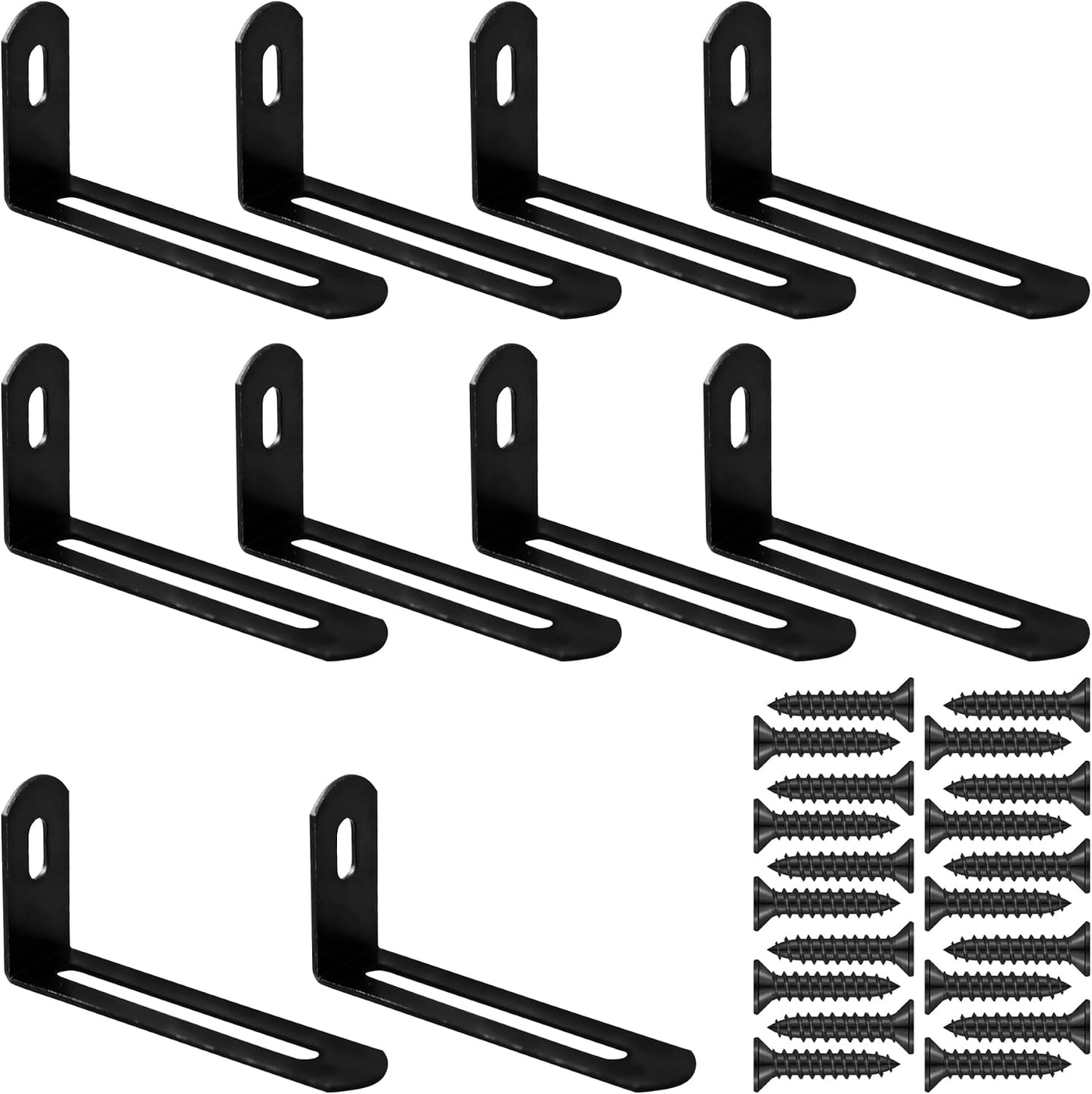 10 Soportes L Metal Ranurados para Muebles y Estantes Negro