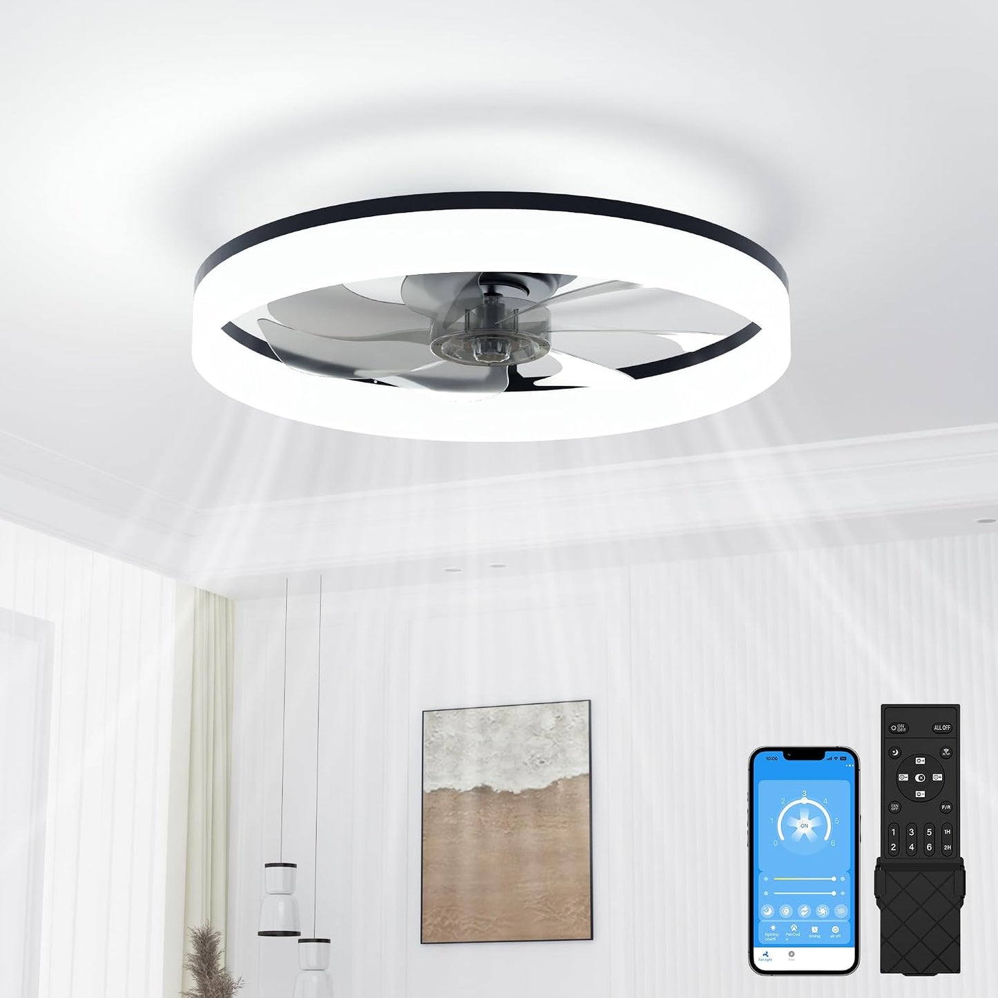 Ventilador techo 20pulg luz LED regulable 3000K-6500K