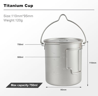 Olla titanio 25.4oz con tenedor taza campamento Ourdoor