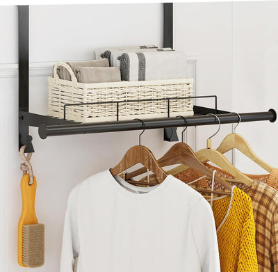 Percha puerta con estante 2 ganchos colgador metal para ropa