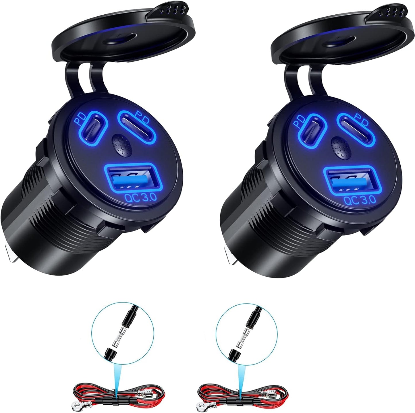 Cargador USB coche PD3.0 QC3.0 2 Pzas con interruptor