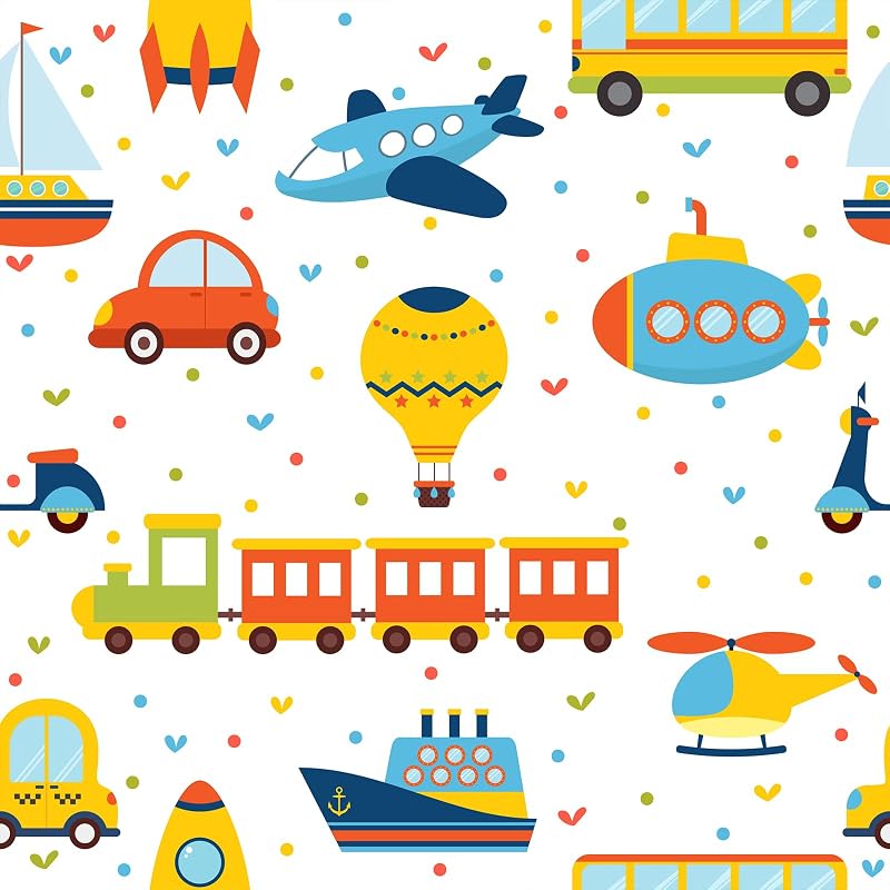 Papel tapiz dibujos animados coche tren avión 12x393"