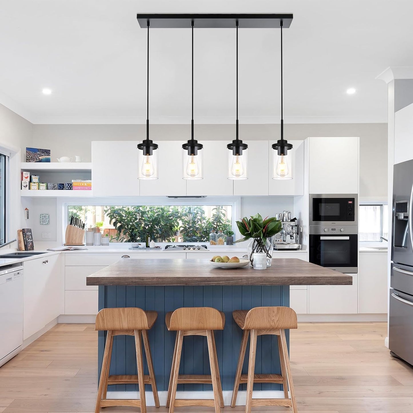 Lámpara colgante cocina 4 luces cristal transparente 31pulg