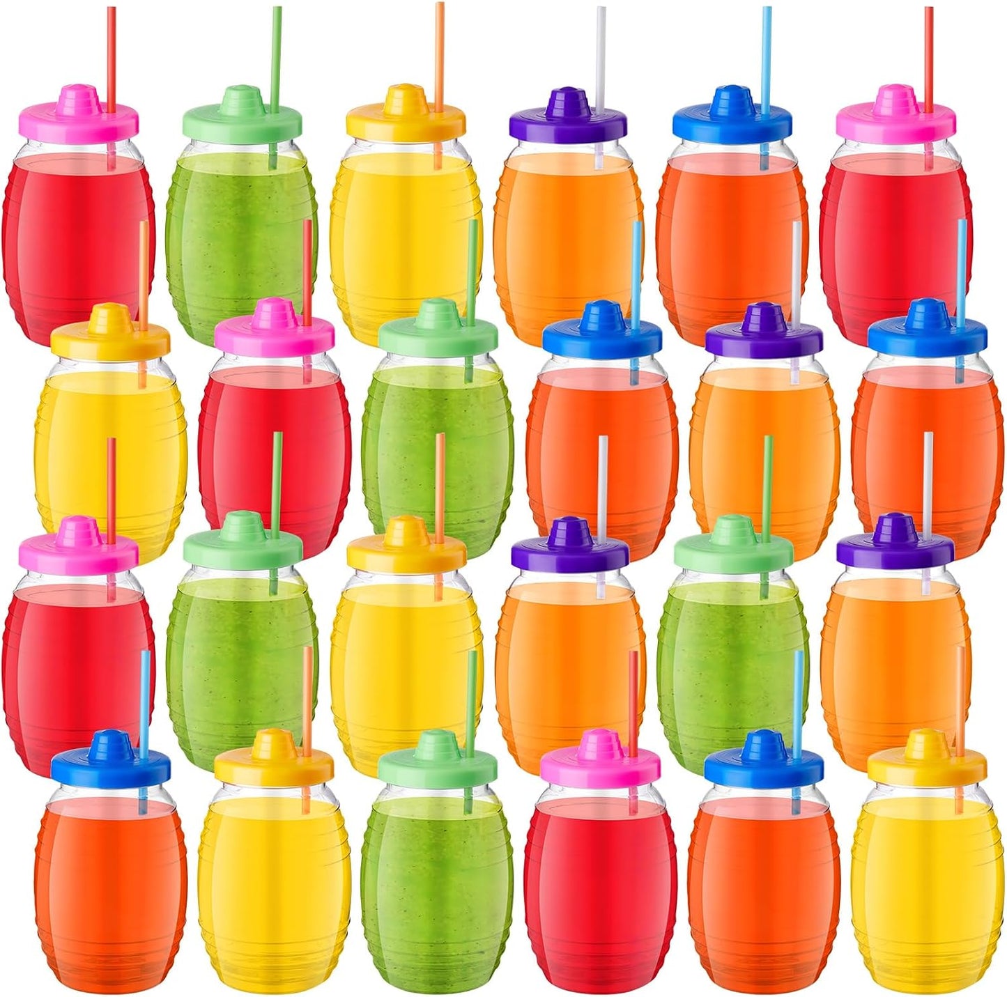 24 Vasos Plástico 32oz con Popote Tapa Fiesta