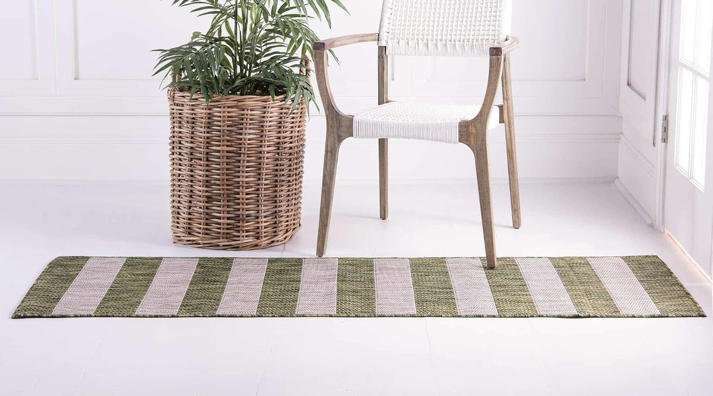 Alfombra rayas envejecida 2x6ft1" color verde/gris