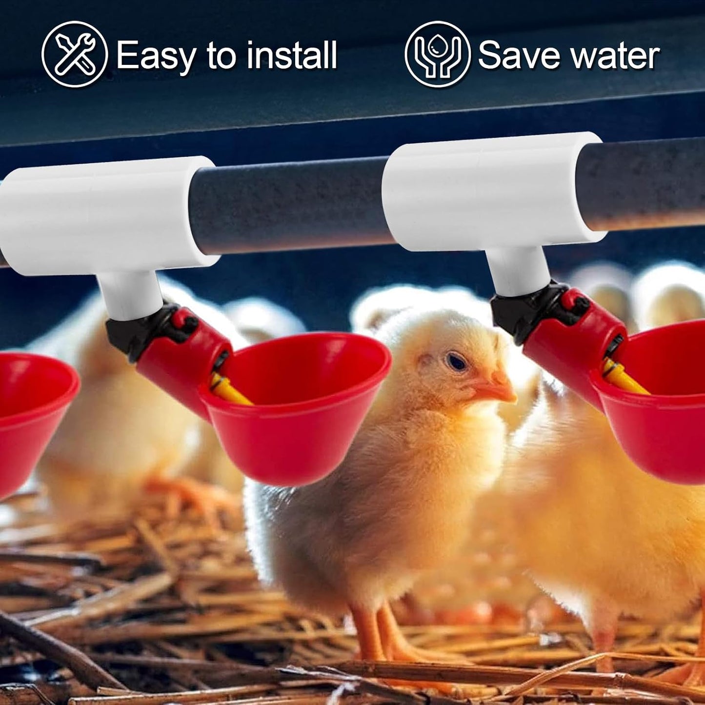 20 Accesorios PVC Bebederos Pollo Automáticos Tazas Rojas