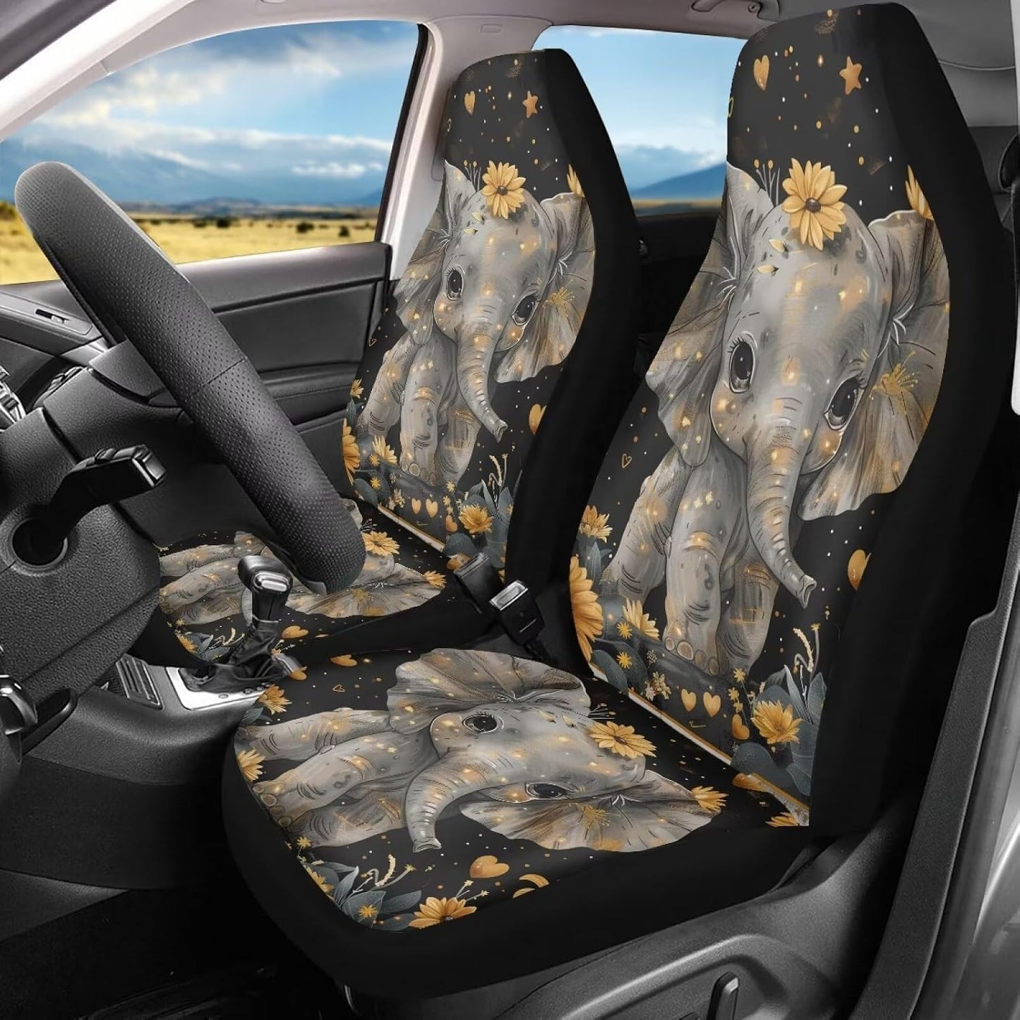 Fundas asientos auto estampado elefante 2uds SUV y sedán