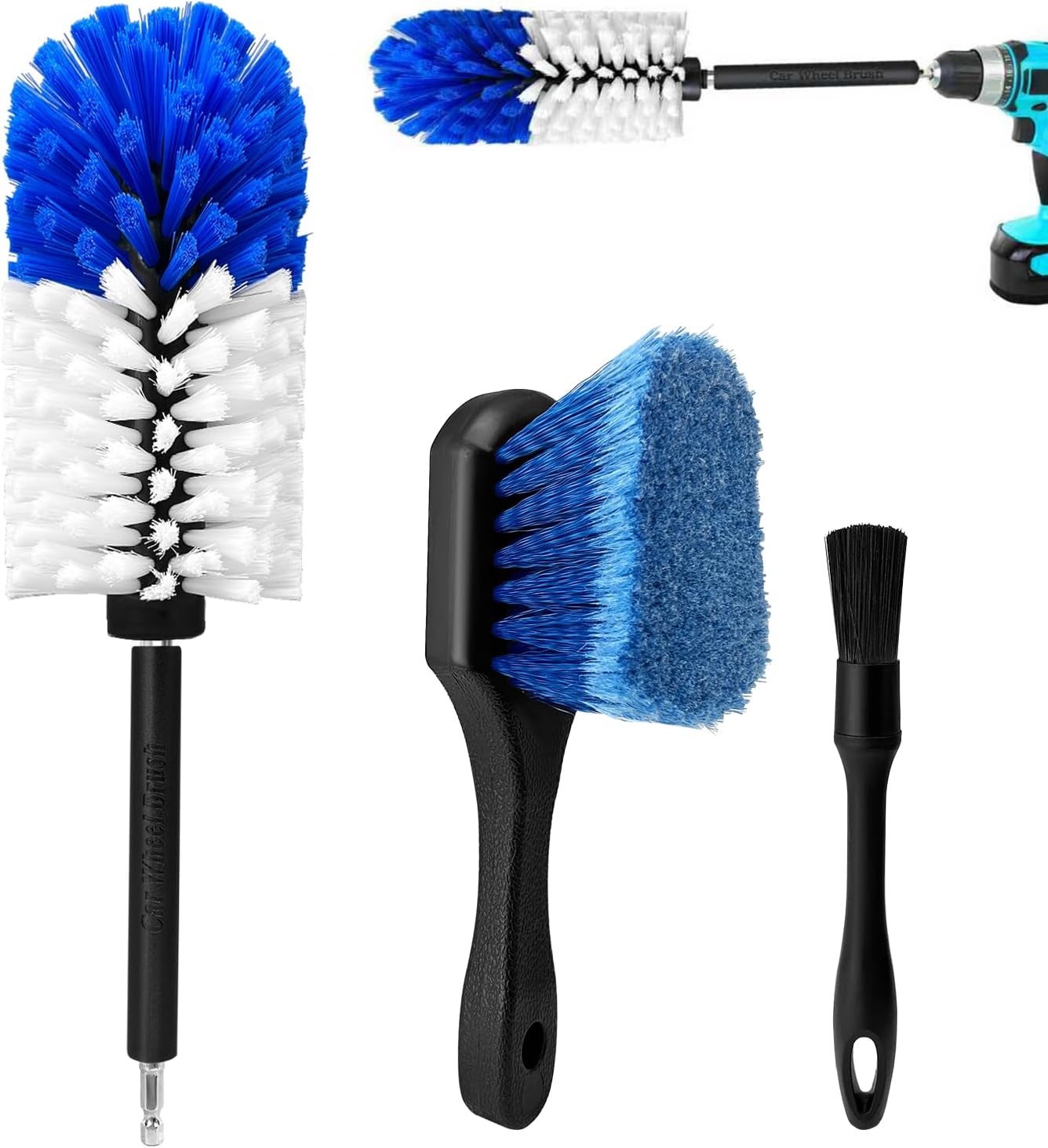 Kit cepillos limpieza ruedas llantas sin arañazos azul