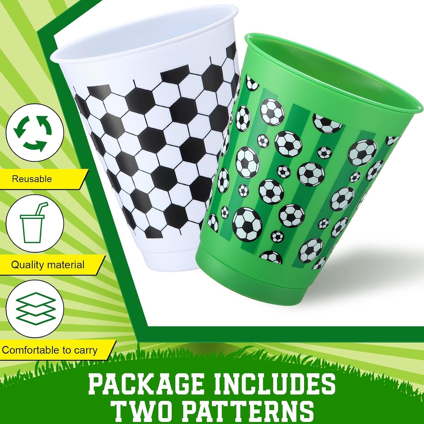 30 Tazas Fútbol 16oz con Pajita Tapas Reutilizables