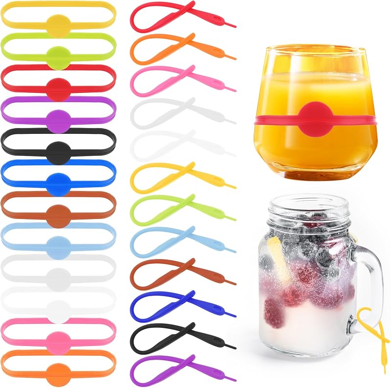 24 Marcadores Silicona para Vasos Copa Vino Fiesta