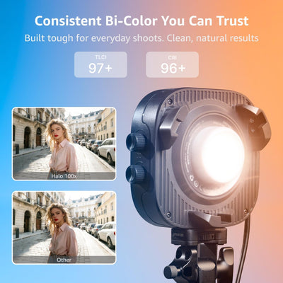 Luz COB bicolor 100W CRI 96 Bowens Mount para estudio y vlog
