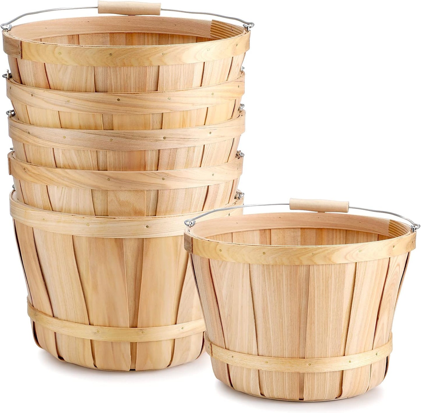6 Cestas Redondas Madera 11x6.7" Asas Uso Interior Exterior