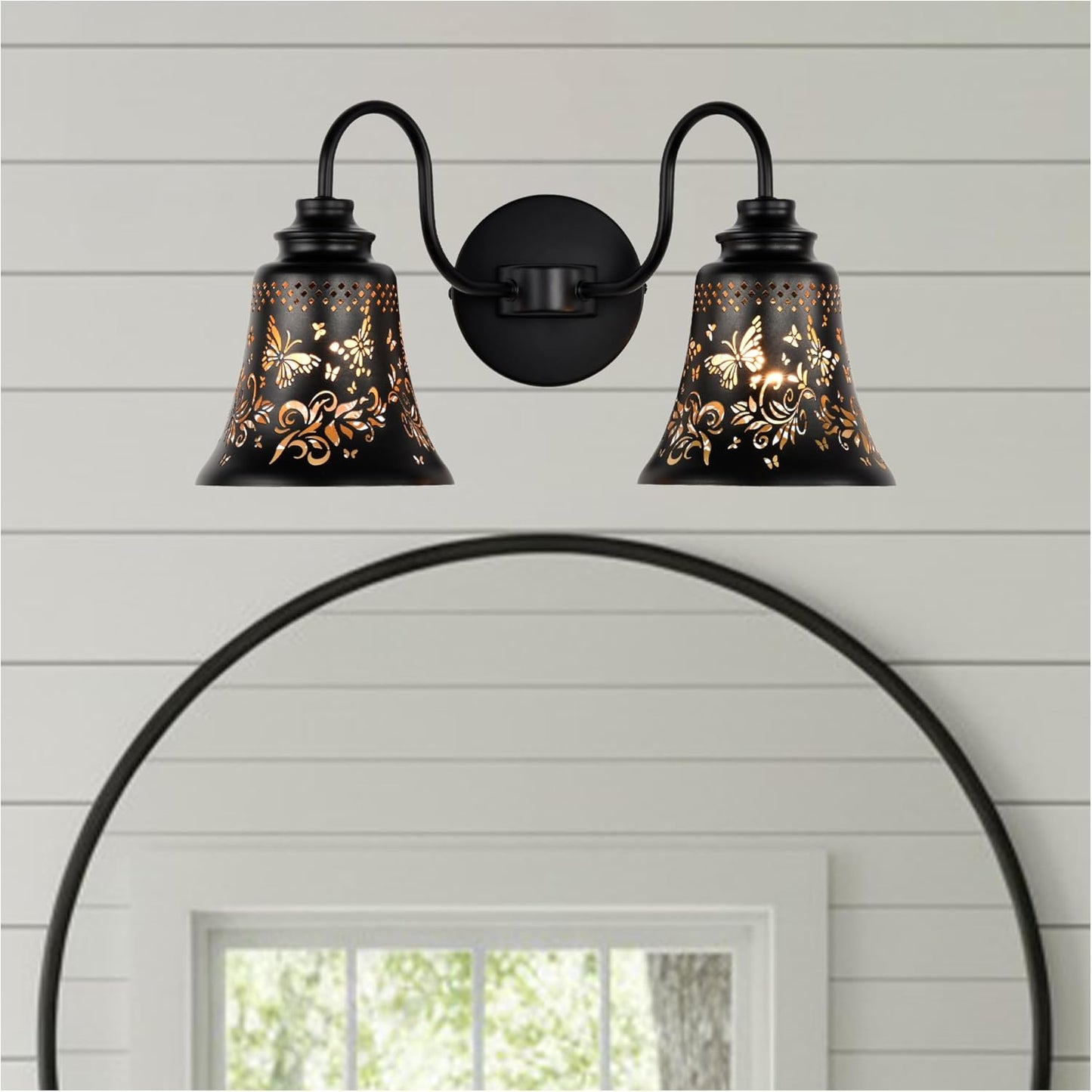 Lámpara de tocador 2 luces aplique rústico metal negro y