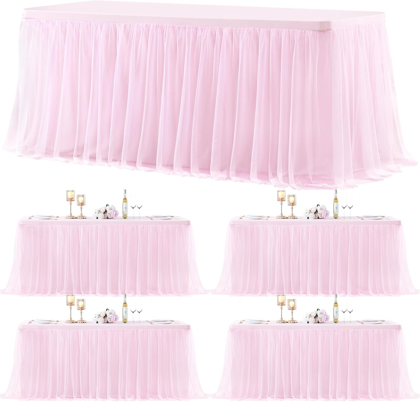 4 Manteles Rosa Tul Elástico Rectangulares 6ft Banquete Boda