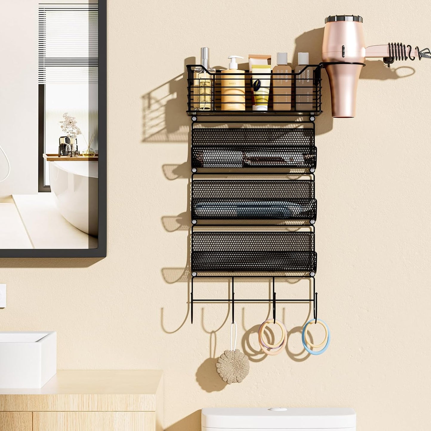 Organiz. herramientas cabello metal pared 4 niveles ganchos