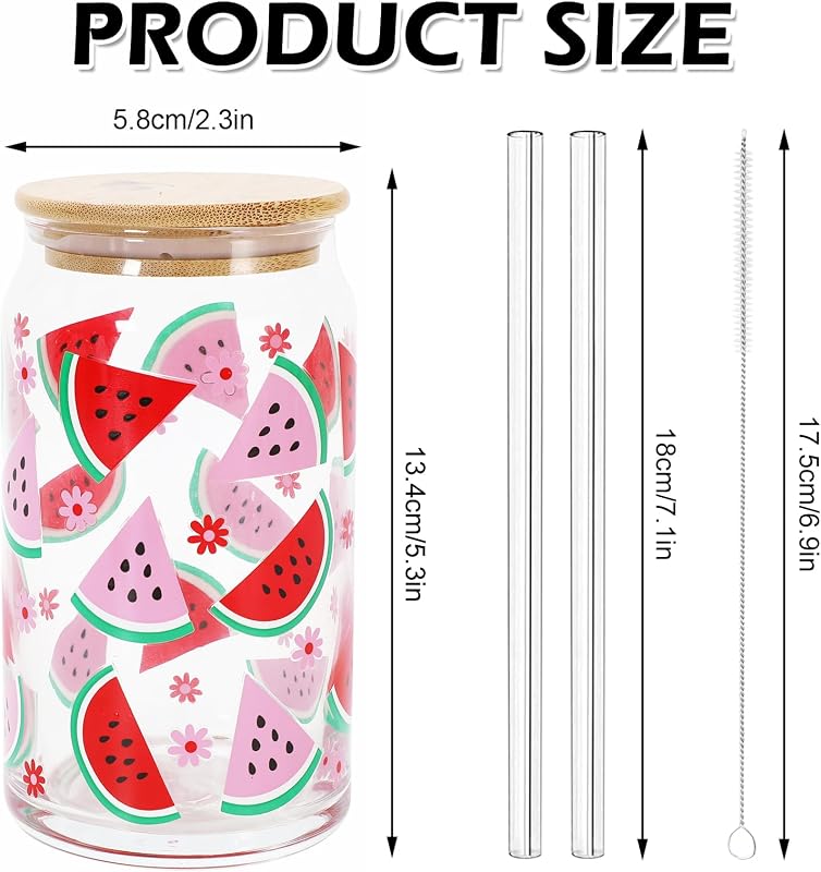 2 Vases Sandía 16oz con Tapa y Popote para Cócteles