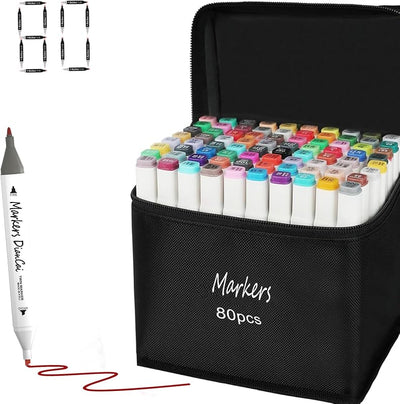 Juego 80 colores marcadores alcohol doble punta artistas