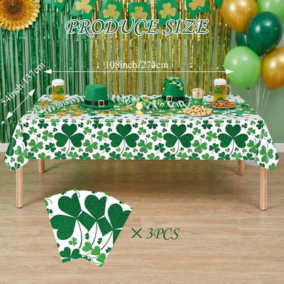 3 Manteles San Patricio 54x108pulg Plástico Trébol Verde
