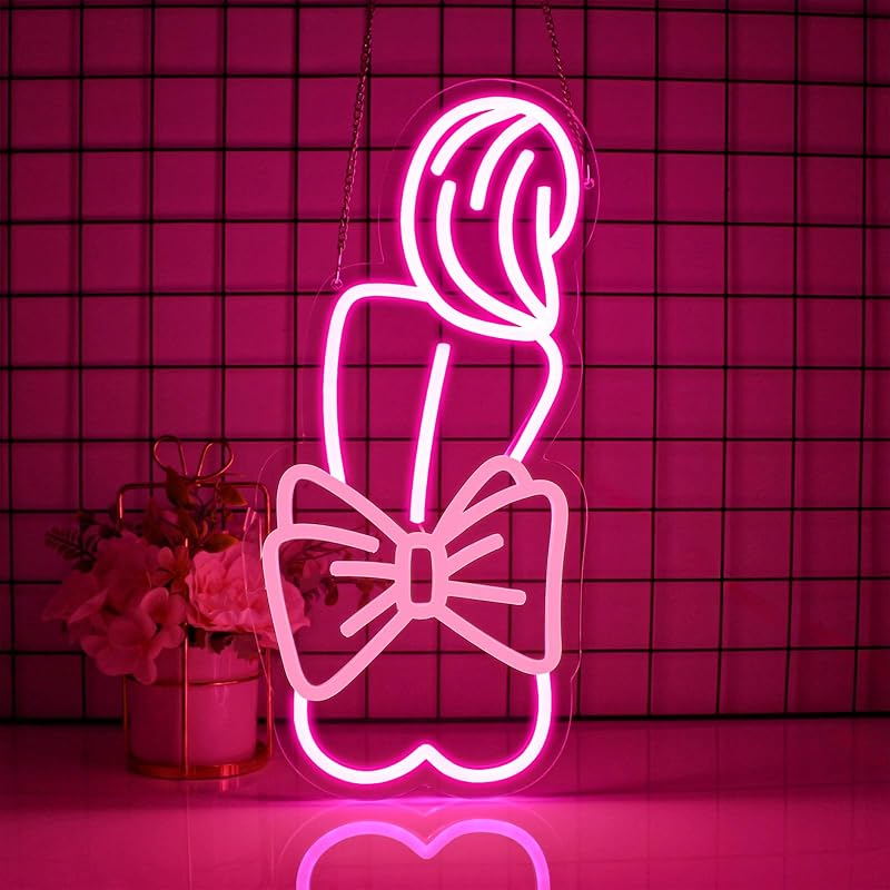 Letrero neón dama lazo rosa LED decoración pared USB