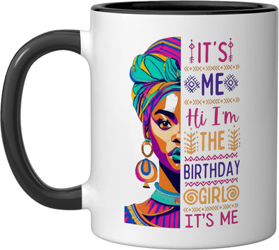 Taza cerámica para niños y mujeres Its Me Hello Birthday Girl negra/blanca
