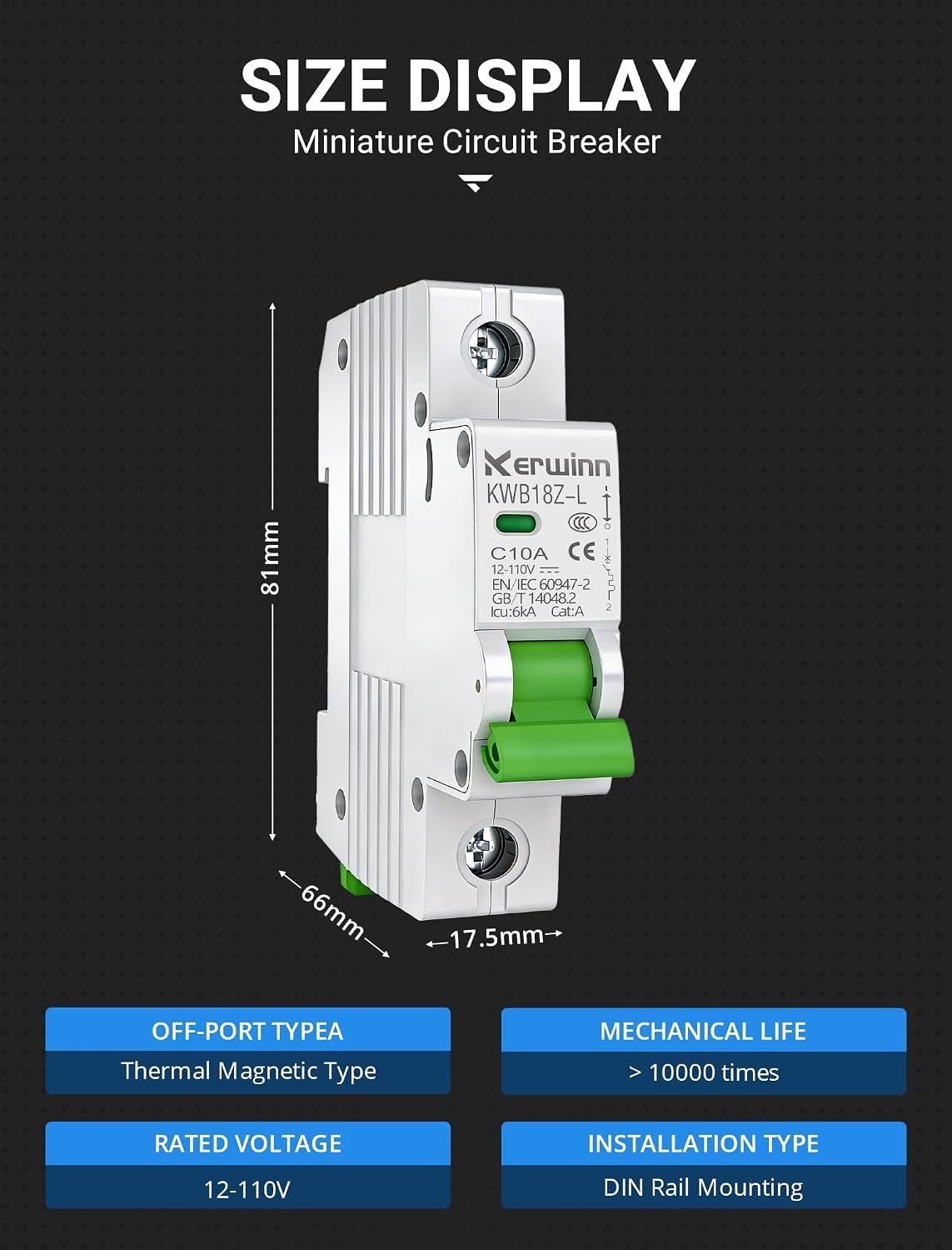 Interruptor circuito mini DC 12V-110V 6A carril DIN