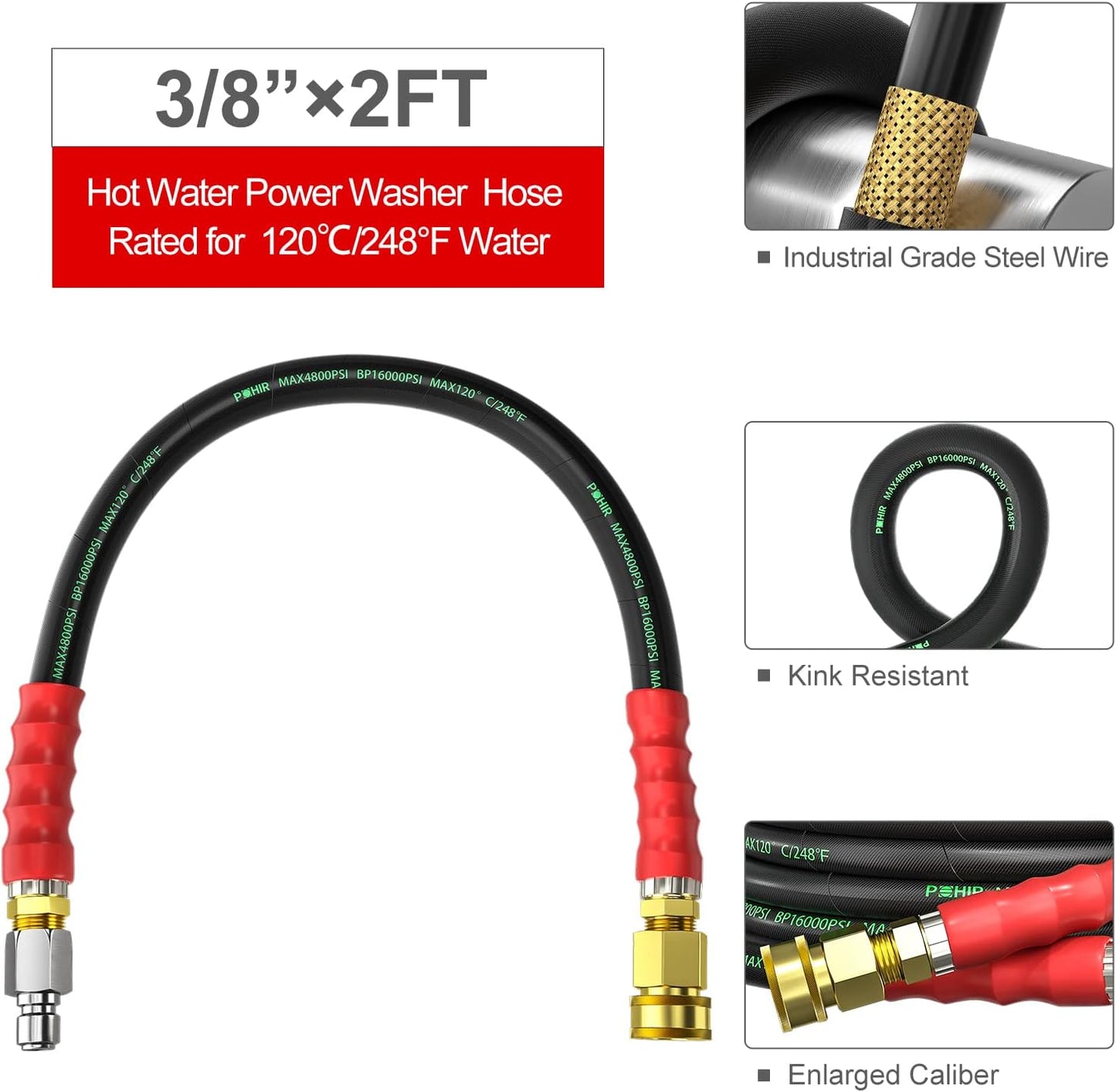 Manguera látigo 2ft 3/8" 4800PSI acero inox