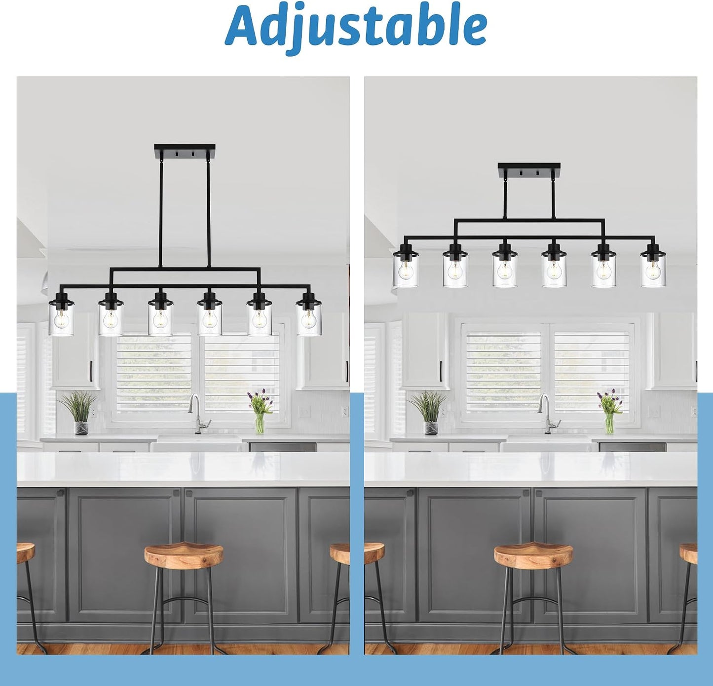 Lámpara colgante isla cocina 43.3pulg 6 luces negra