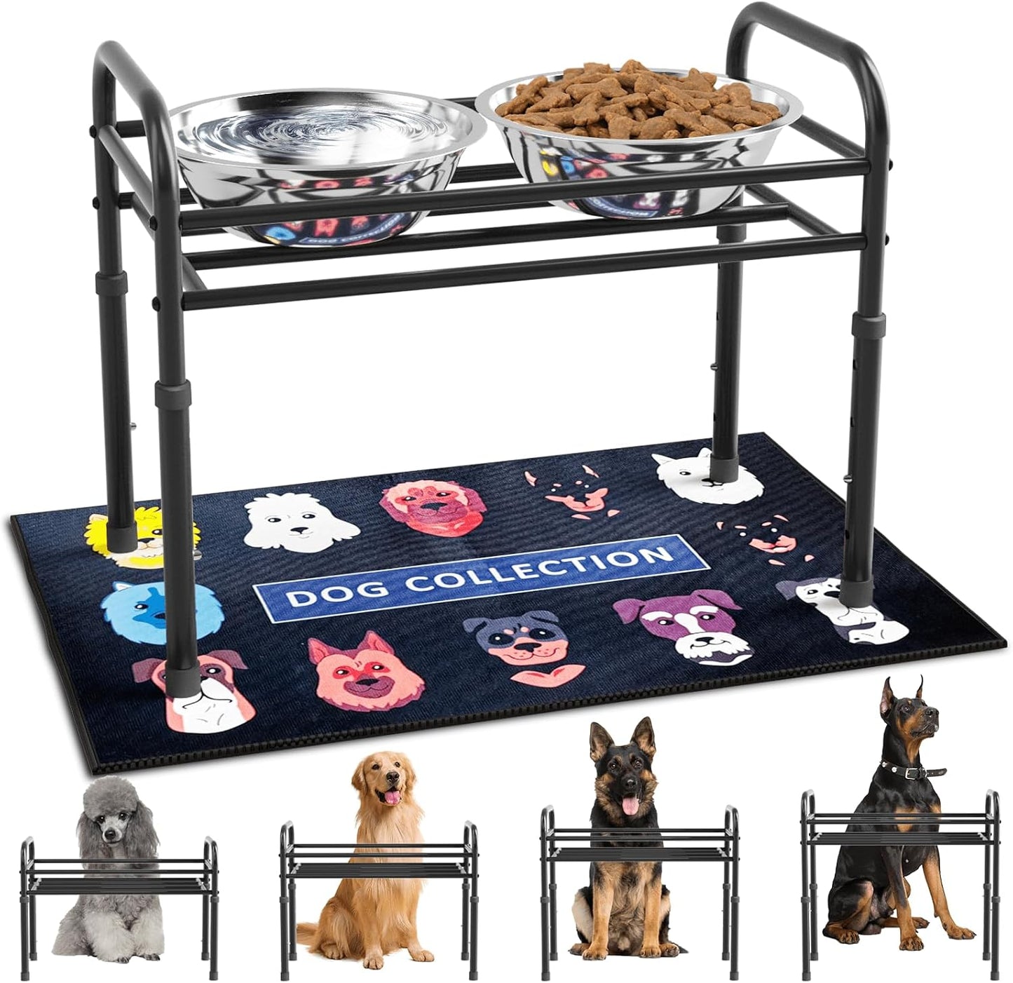 Soporte elevado perro grande 4 alturas 2 cuencos acero inox