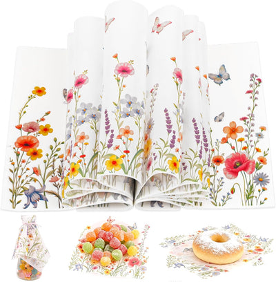 Papel de cera con diseños de flores y mariposas 9.8 x 9.8 pulgadas