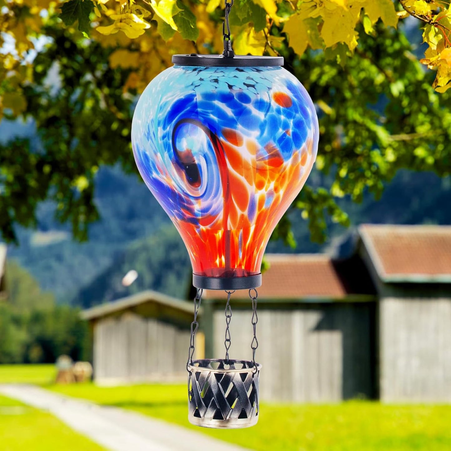 Linterna solar colgante globo aerostático vidrio impermeable