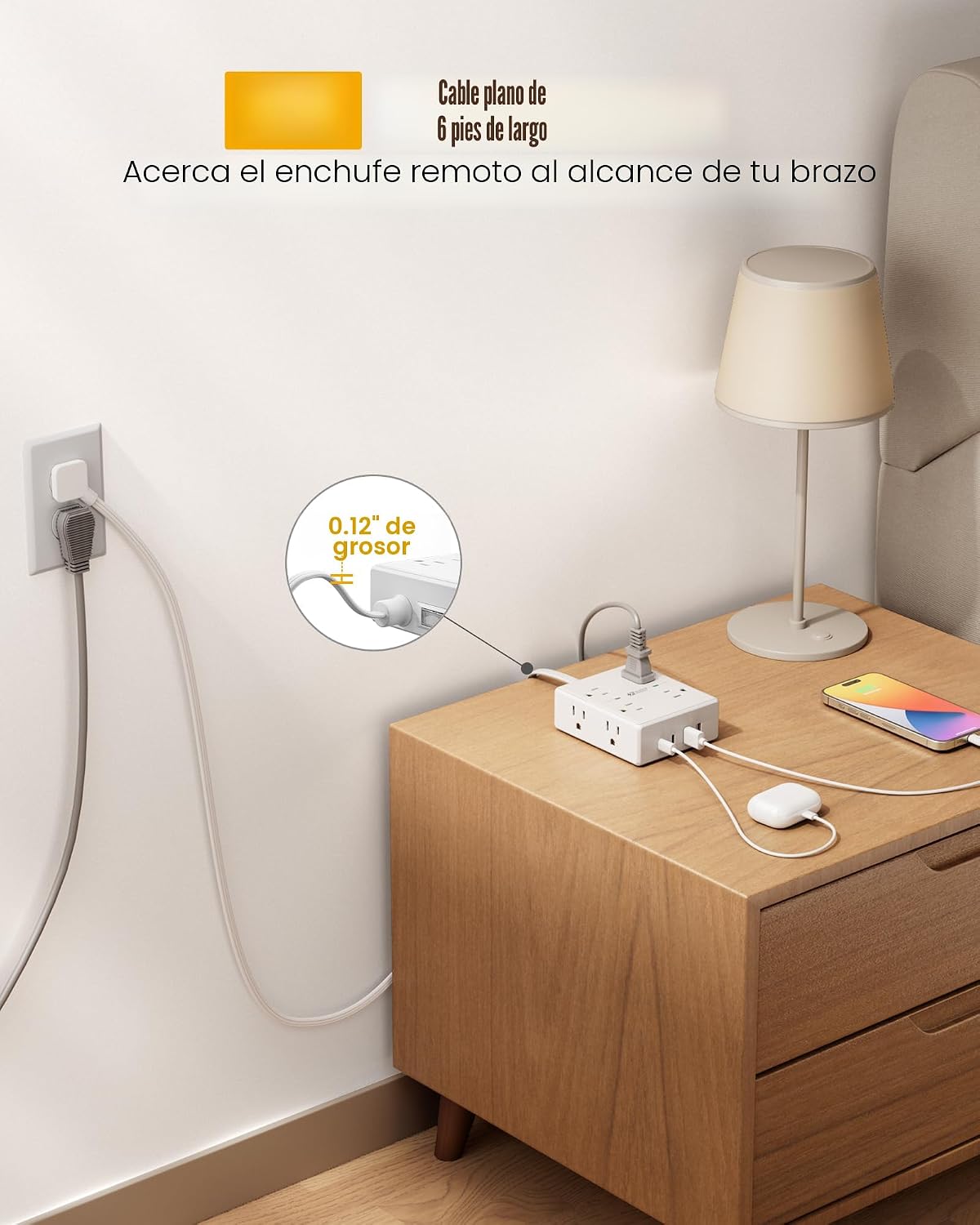 Regleta sobretensión 6ft 4 USB 8 salidas escritorio