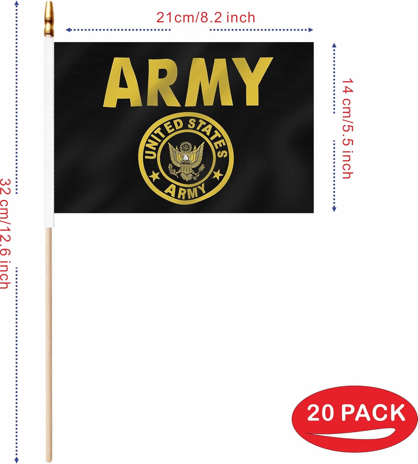Bandera mano escudo dorado ejército EE.UU. 5x8" 20uds