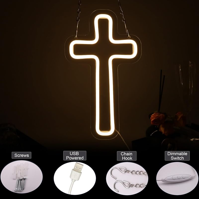 Letrero cruz LED decoración pared dormitorio regalo cumpleaños