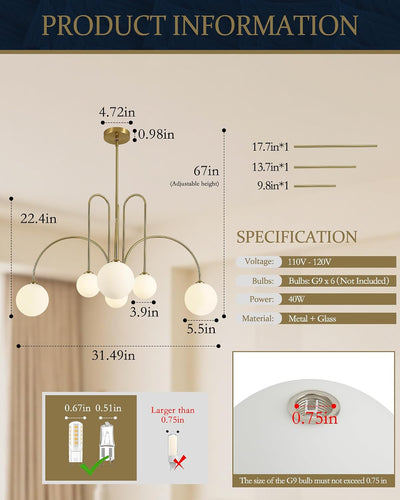Candelabro Sputnik dorado 6 lámparas modernas de comedor